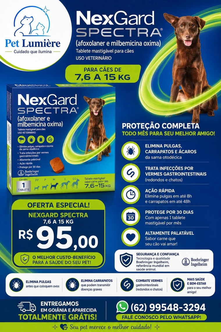 Oferta NexGard Spectra para cães de 7,6 a 15 kg por R$ 95,00
